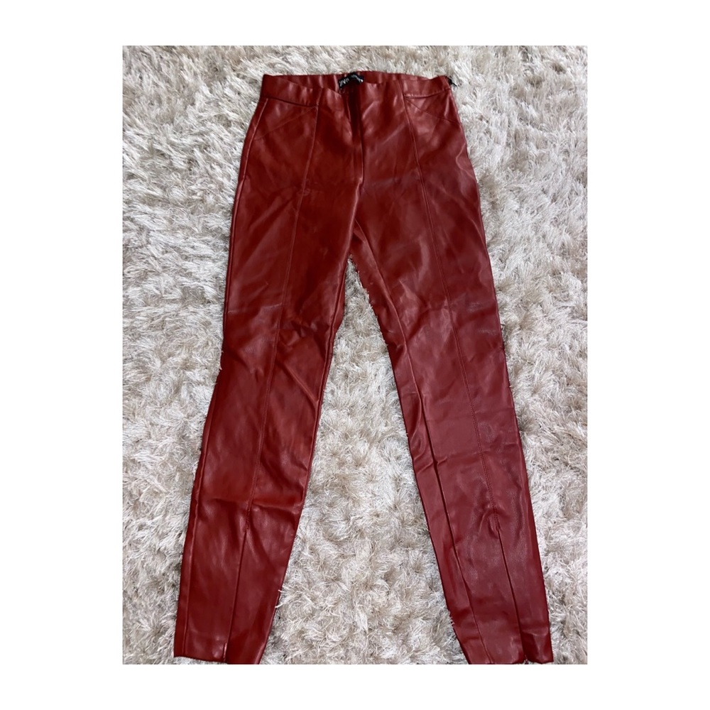 Zara Red Faux Leather Leggings- Sz M